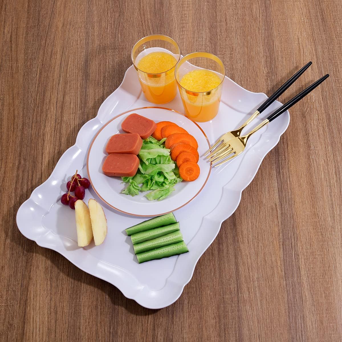 BBG 6 Pack Black Plastic Serving Trays, 15" x 10" Party Platters and Trays, Rectangle Black Plastic Serving Trays, Dishwasher Safe Reusable Platters Set, Plastic Trays for Party