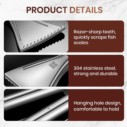 2026 NEW 304 Stainless Steel Fish Scaler Remover, Sharp Stainless Steel Fish Scaler,Sawtooth Fish Descaler Tool for Family Kitchen, Seafood Markets (2PCS) (1pcs)