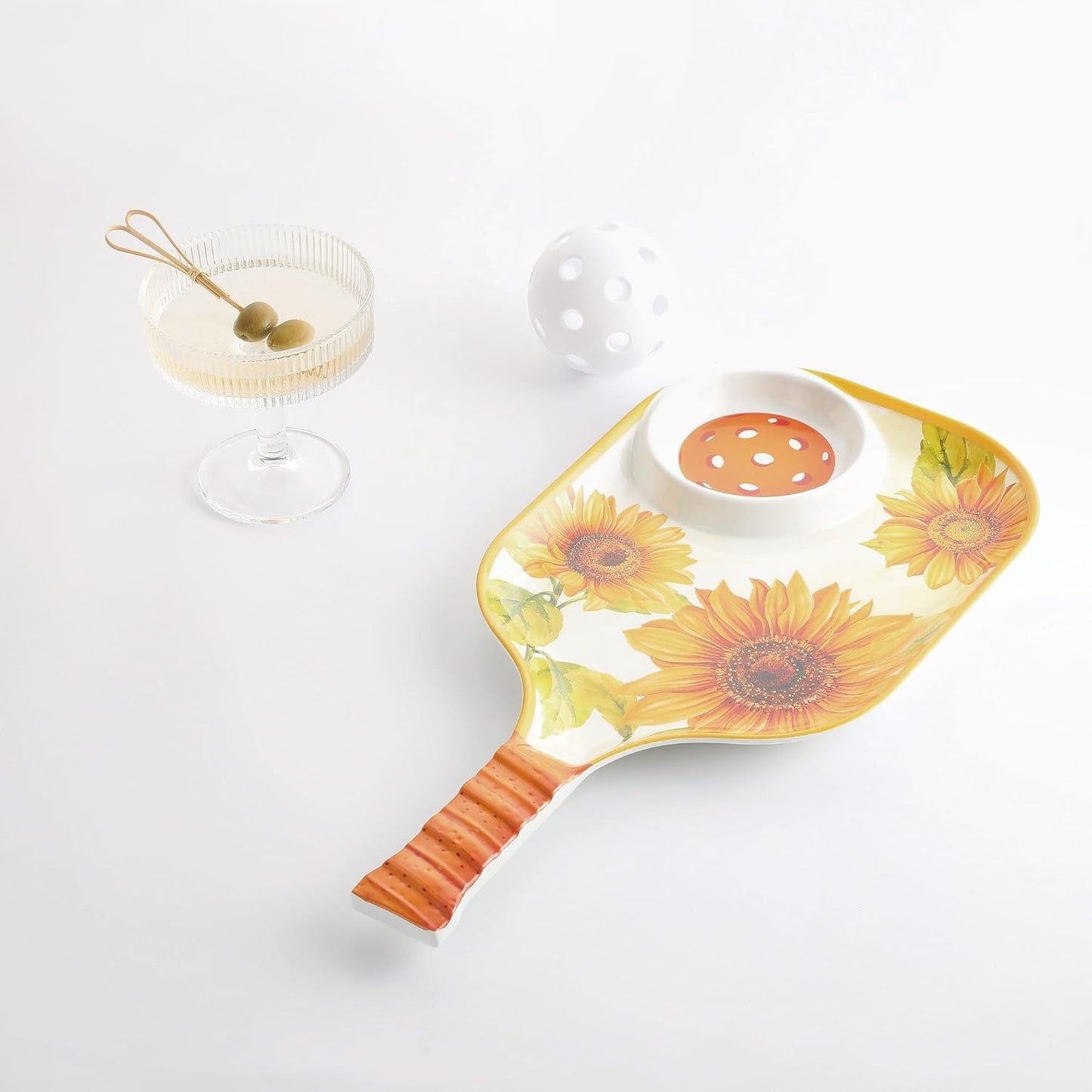 UPware Flamingo Melamine Chip and Dip Snack Tray, Tropical Floral Pickleball Paddle Shape Platter for Chips, Salsa, Fruits, and Appetizers, 15.75 x 8 Inch