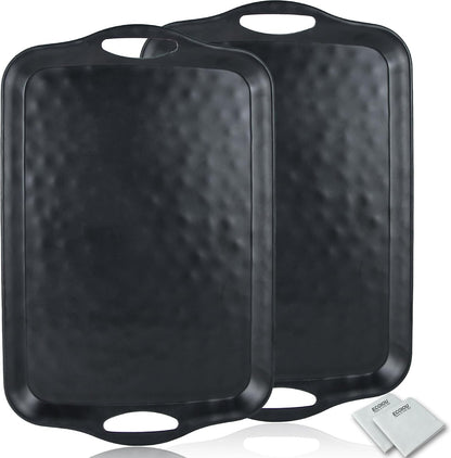ECOIOU Extra Large Serving Tray with Handles, 20x13 inch, Set of 2 Melamine Platters for Serving Food, Turkey, Cookie, Rectangular Trays for Eating, Raised Dots Matt Finished, Dishwasher Safe, White