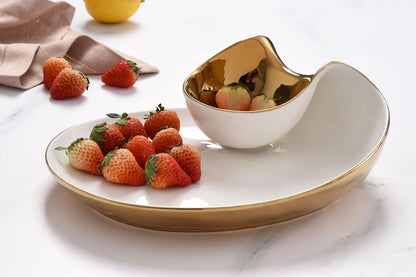 Pampa Bay Titanium-Plated Porcelain Chip and Dip, 12 x 10 Inch, Gold/White Tone, Oven, Freezer, Dishwasher Safe