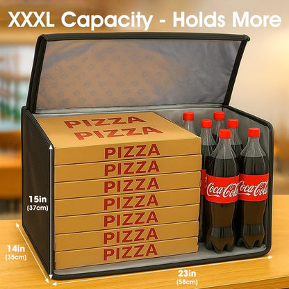 Bodaon Insulated Food Delivery Bag, XXXL Pizza Delivery Bags for Hot and Cold Food, Commercial, Large Capacity Reusable Warming Bag, Catering Cooler Bag for Rideshare, Warmers for Parties (Black, 1Pk)