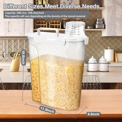 Komzon Rice Storage Containers, Rice dispenser with Pouring Spout Portable Handle for Flour, Pasta, Grain and Baking, Pet Dog Cat Bird Food Container 20 LB Grey