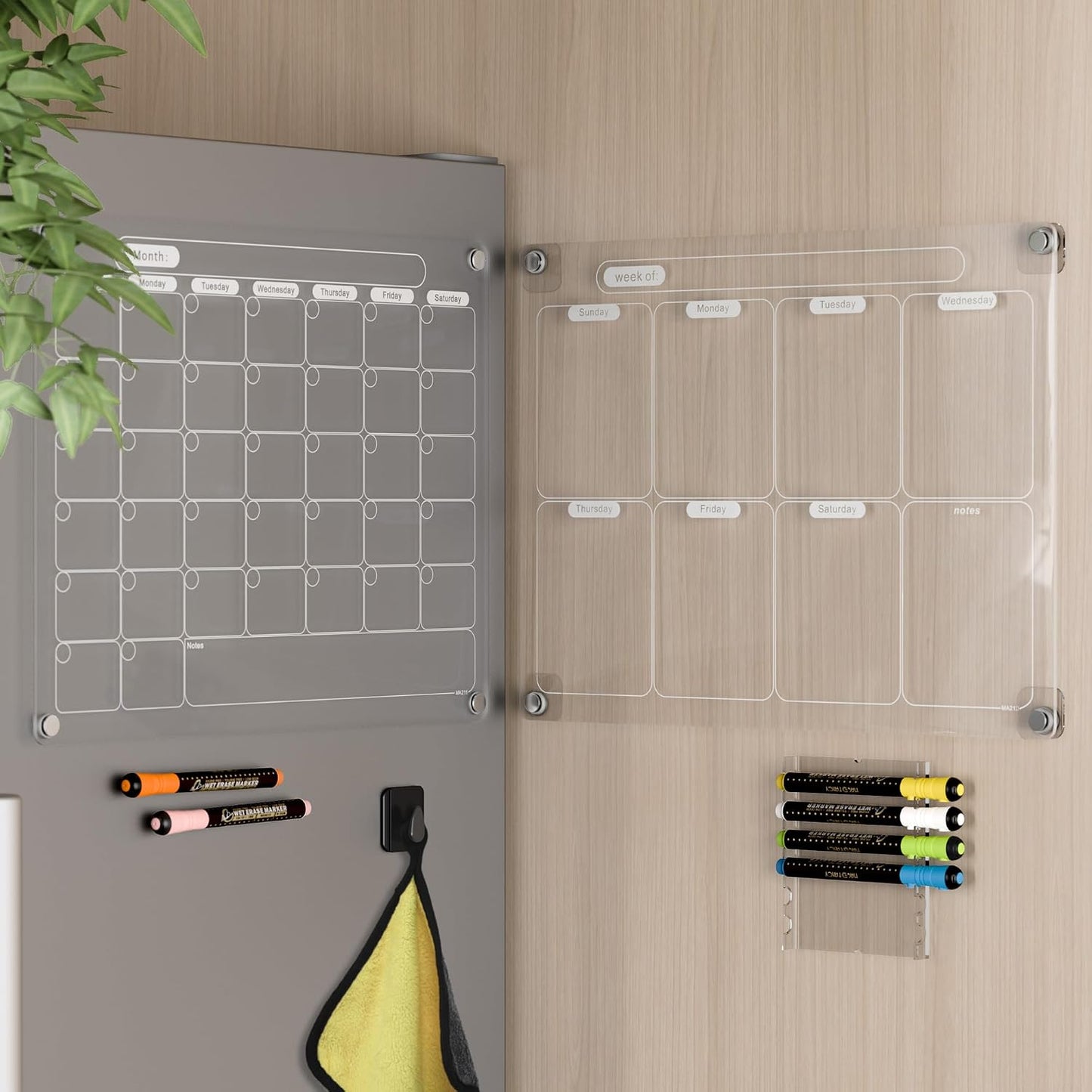 Acrylic Magnetic Dry Erase Calendar for Fridge Clear Blank Whiteboard Planner Erasable Planning Board 16" x 12" w/ 6 Color Wet Erase Marker