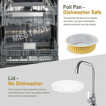 7.7" Round Aluminum Foil Containers with Lids (5 Pack) – Heavy Duty Disposable Takeout Pans for Meal Prep, Pasta, Casserole, Food Storage & Catering, 48oz
