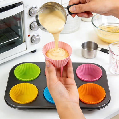 12 Pcs Silicone Muffin Cups for Baking, Silicone Cupcake Liners Reusable Baking Cups, Multicolor Non-stick Cupcake Molds for Parties Halloween Christmas