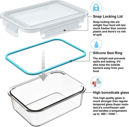 S SALIENT 18 Pieces Glass Food Storage Containers with Lids,Airtight Glass Meal Prep Containers,Glass Storage Containers Set for Kitchen,Pantry BPA Free & Leak Proof (9 lids & 9 Containers)
