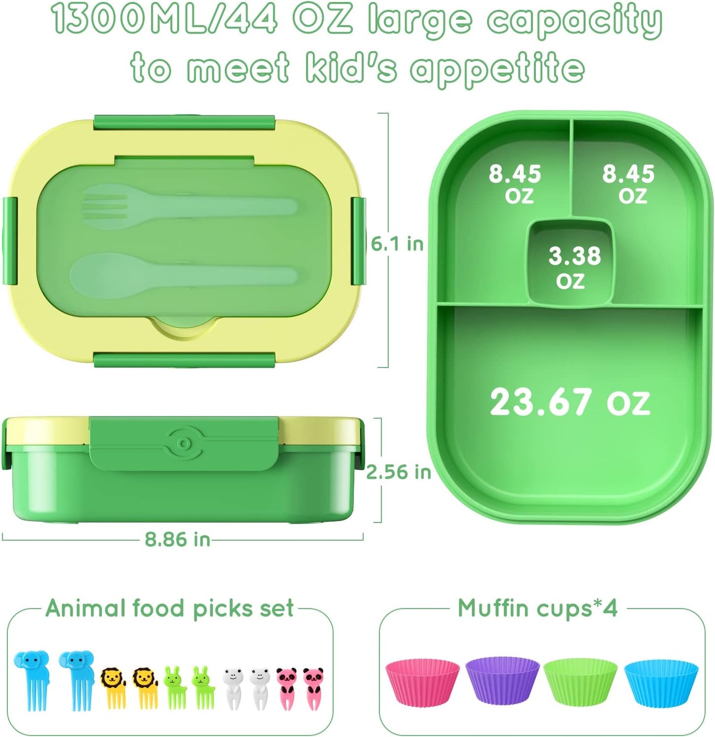 Lunch Box Kid Adult Bento Box, 4-Compartment Food Lunch Containers with Fork & Spoon, BPA Free, Leak-Proof Bento-Style Lunch Box for Work School, Microwave & Dishwasher Safe (Candy)