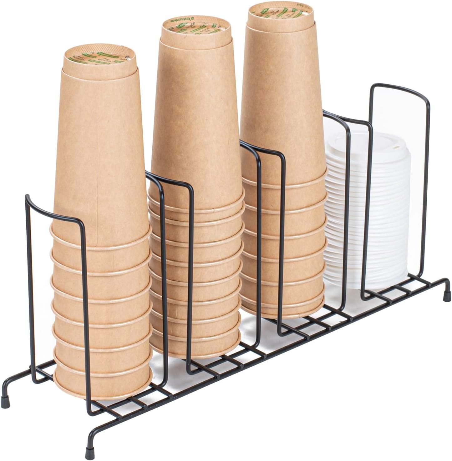 RW Base Black Iron Horizontal Portion Cup / Lid Organizer - 3 Section - 8 1/4" x 3" x 6" - 1 count box