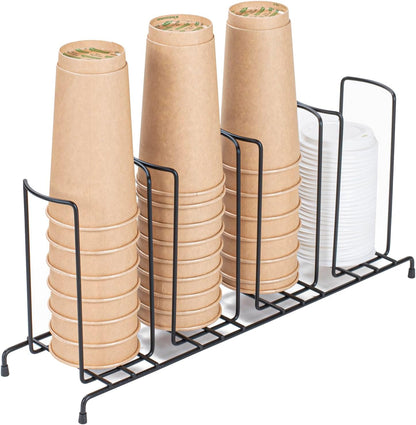 RW Base Black Iron Horizontal Portion Cup / Lid Organizer - 3 Section - 8 1/4" x 3" x 6" - 1 count box