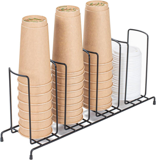 RW Base Black Iron Horizontal Portion Cup / Lid Organizer - 3 Section - 8 1/4" x 3" x 6" - 1 count box