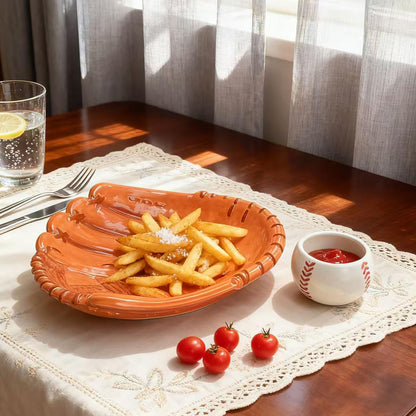 Ceramic Baseball Chip and Dip Serving Trays, Appetizers and Cheeses Serving Platter, Ideal for Snacks, Veggies, Fruit -10.8 inches