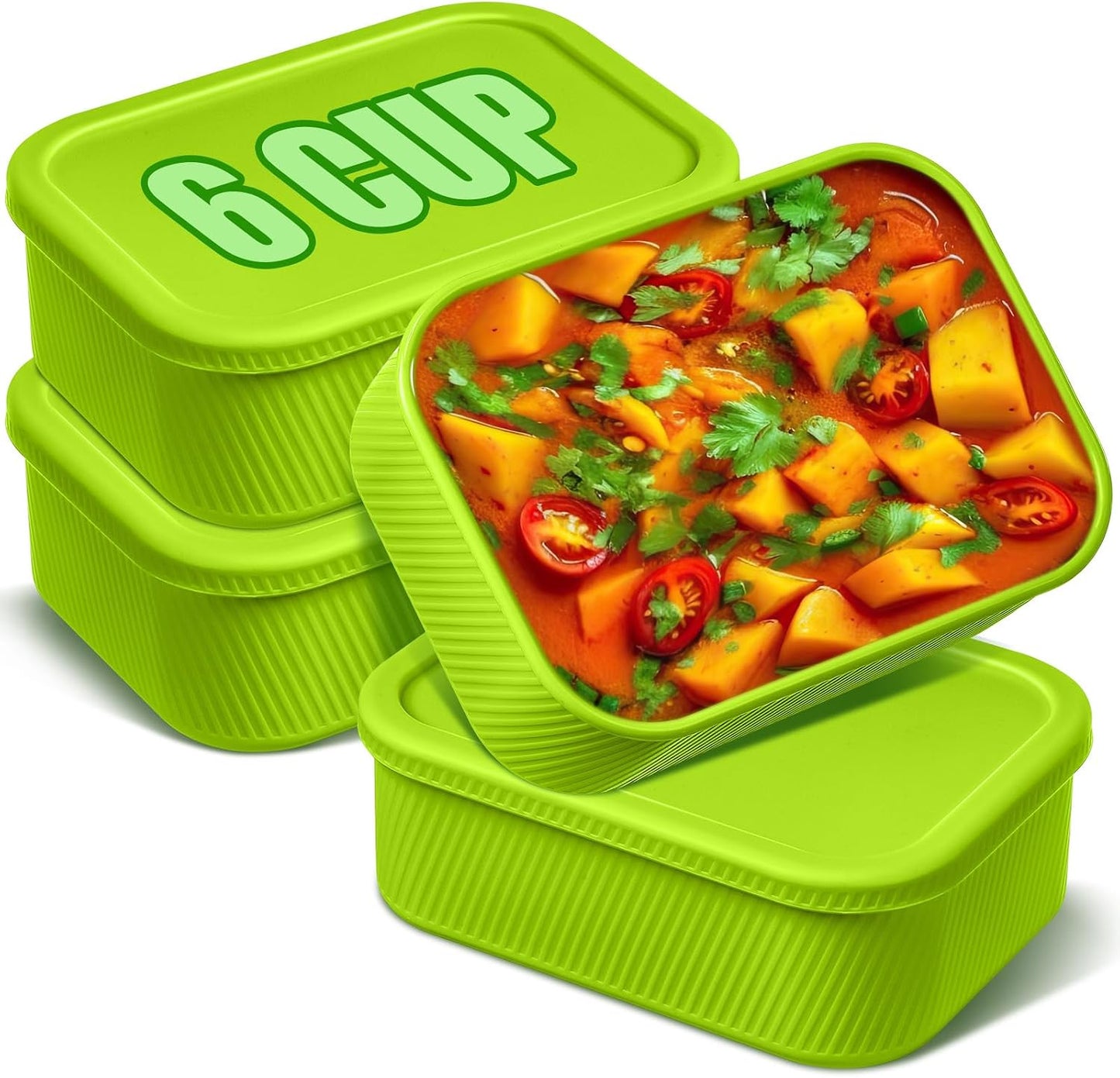 Nuogo 4 Pcs 6 Cup Silicone Freezer Trays with Lid Soup Containers Reusable Freezer Silicone Molds Rectangle Containers Ice Trays for Soups Sauces Stews Curries, Yellow