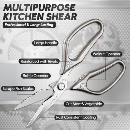 SSGP Kitchen Shears Set, All Purpose Heavy Duty Poultry Shears, Sharp Japanese Meat Scissors, Dishwash Safe Stainless Steel Kitchen Scissors for Food, Chicken Bones, Turkey, Cooking Gifts for Men Dad
