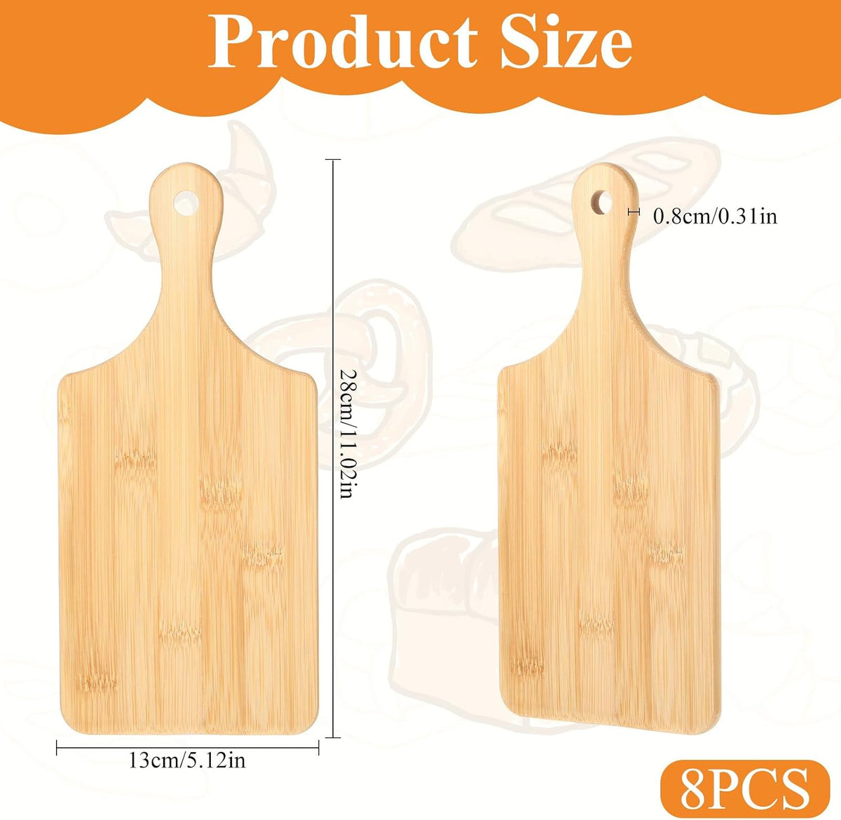 8 PCS Cutting Board Bulk, 11" x 5" Bamboo Wood Board with Handle Thicken Charcuterie Boards Mini Food Platter for Mother's Day Housewarming Gift Wedding Kitchen Home Decor
