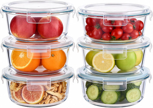 8 Pcs Round Glass Containers with Lids Airtight 4 Cup Glass Storage Containers Set Meal Prep Containers for Soup Leftover Microwave, Dishwasher, and Freezer Safe(4 Sets