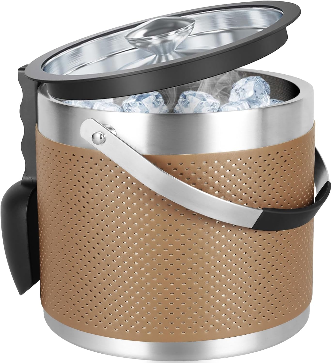 3.2L Double Wall Stainless Steel Ice Bucket with Lid,Scoop, Updated Insulated Ice Bucket for Cocktail Bar and Parties