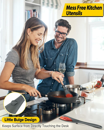 Pack of 2 Cooking Spoons for Non Stick Cookware, Multifunction Spatula Spoon BPA-Free, One-Piece Design, Suitable for Scooping, Scraping, Serving and Mixing(BLACK-GRAY)