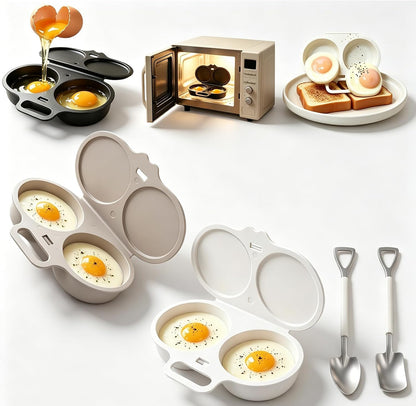 2027 Dual Cavity Microwave Egg Poacher With Lid & Handle，Black*2