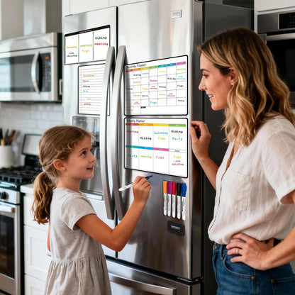4 Pack Magnetic Dry Erase Calendar Whiteboard Set for Fridge, 6" x 12" Monthly & Weekly Whiteboard, 12" x 8" Blank & Lined to-Do List Planner Boards for Refrigerator, Family Schedule