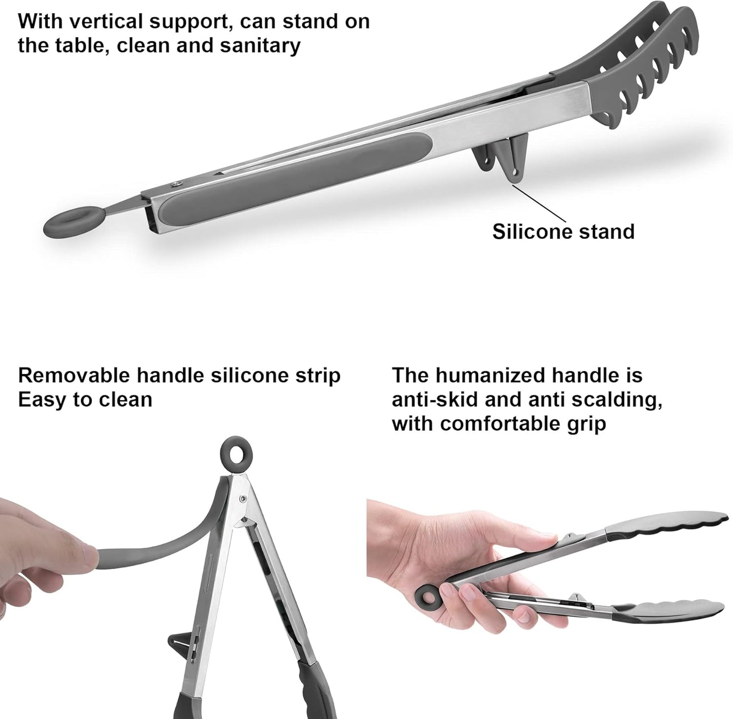 4in1 Stainless Steel Kitchen Food Tongs Set for Cooking with Silicone Tips, Toaster Steak Pie Pizza Pasta Spaghetti Noodles Salad Fruit Vegetable Grill BBQ Buffet Clamp Serving Tools Gadgets