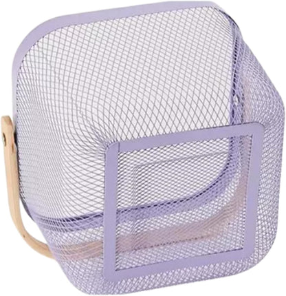 AJIODA Metal Mesh Steel Basket, Storage Organizer Basket Multi-functional Hanging Kitchen Baskets Fruit Basket Bin with Bamboo Handle for Kitchen Bathroom Picnic Shopping Decor Cabinet Home, Blue