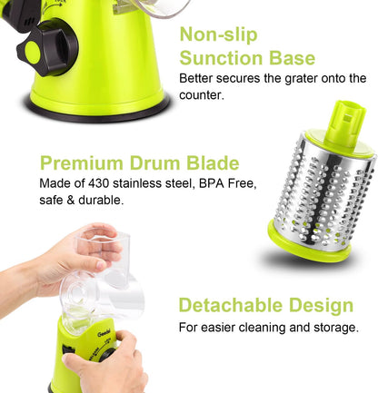 Geedel Rotary Cheese Grater Hand Crank, Cheese Shredder Vegetable Slicer