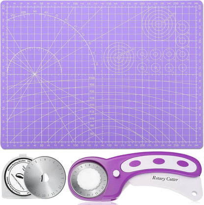 Rotary Cutter and Mat Set, Audab Self Healing Sewing Mats Shirt Cutter 45mm Fabric Cutter Wheel with 2 Blades Rotary Cutting Mat for Crafts Fabric Quilting Hobby (9" x 12" (A4)
