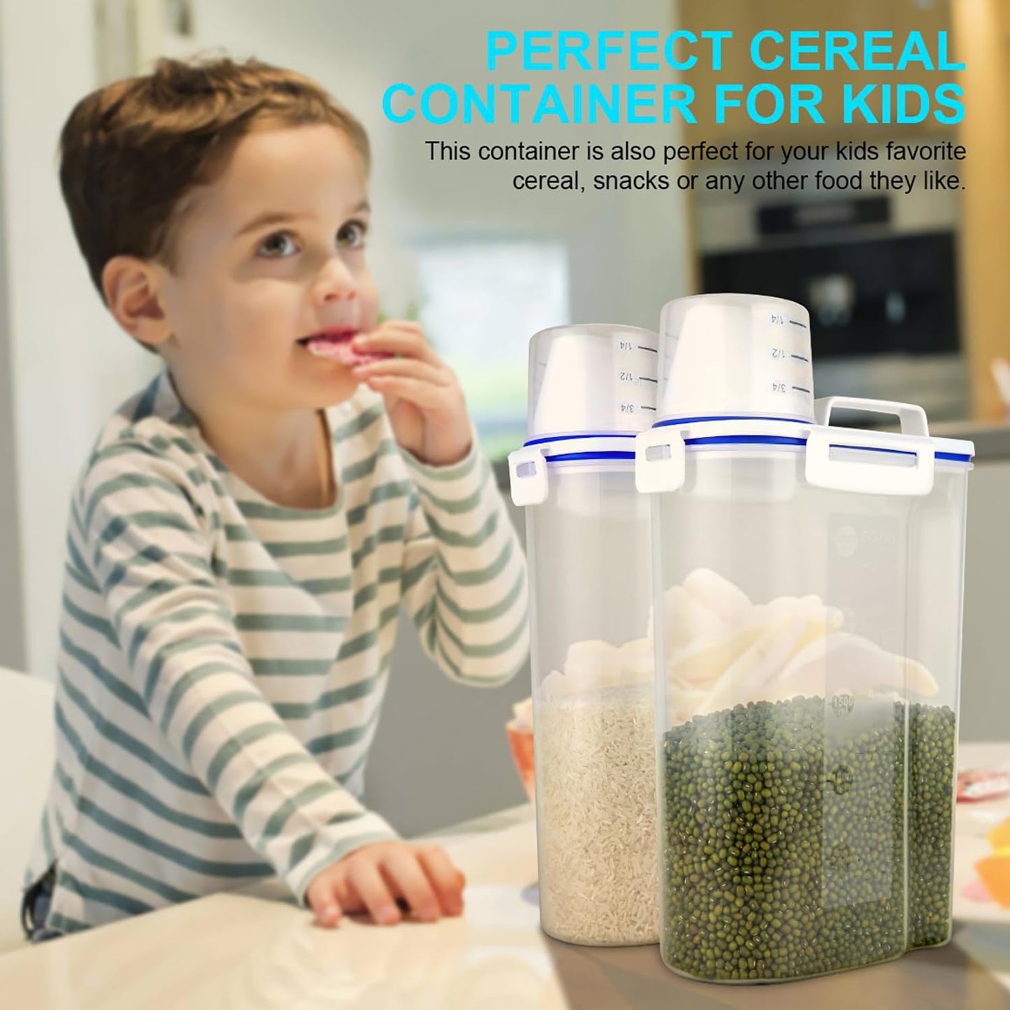 Uppetly Rice Airtight Dry Food Storage Containers, BPA Free Plastic Storage Bin Dispenser with Pourable Spout, Measuring cup for Cereal, Flour and Baking Supplies, Include a Stainless Steel Whisk