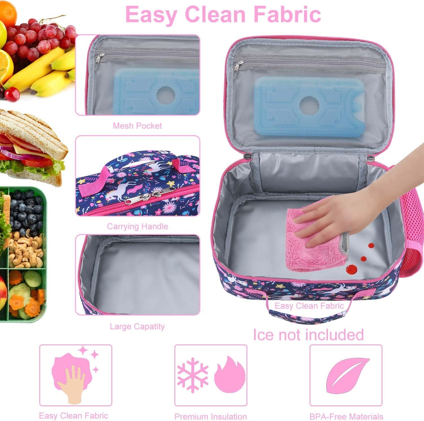 RHCPFOVR Kids Lunch Bag - Insulated Lunch Box for Boys Girls,Washable Lunch Bag and Reusable Toddler Leak-proof Lunchbox for School and Daycare - Colors B
