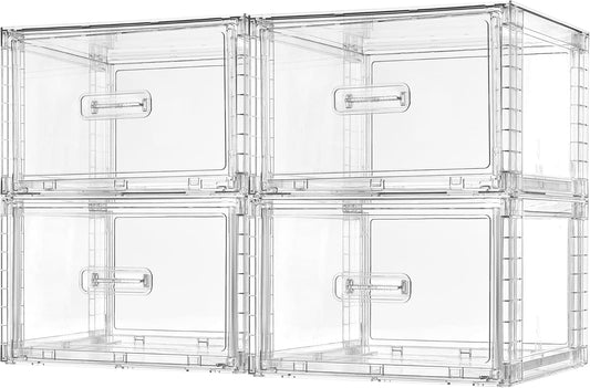 Vtopmart 6 Pack Clear Stackable Storage Bins 15QT, Easily Assemble Bathroom Organizers,Plastic Storage Bins for Kitchen Pantry,Under Sink Organization(Medium)