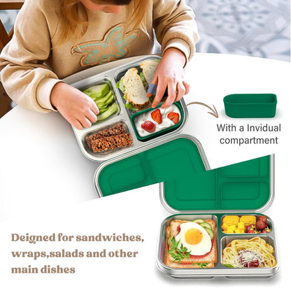 BABHAMNESS Stainless Steel Bento Box Kids, 3 Compartments Leak Proof Metal Bento Lunch Box, 304 Stainless Steel Bento Lunch Containers for School and Office,Dishwasher Safe, BPA-Free-Pink