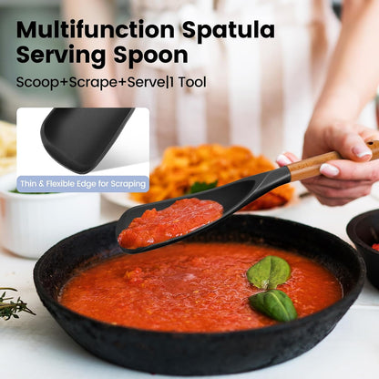 Large Silicone Cooking Spoons Set, 2 Pcs Heat Resistant Serving Spoon, Multifunction Nonstick Spatula Spoon, Kitchen Cucharras de Silicona for Mixing, Stiring, Basting, Scooping, Scraping