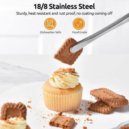 U-Taste 8"+10"+12" Kitchen Cooking Tweezer: 18/8 Stainless Steel Food-Grade Metal Food Tong, Flexible Pinching, Seamless-Welding and Sturdy for Serving Grilling Frying, Plating, Feeding (Pointed Tip)