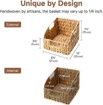 StorageWorks Water Hyacinth Pantry Storage Baskets, Wicker Baskets with Built-in Handles, Handwoven Shelf Baskets for Organizing, Pantry Organizers and Storage, 3 Pack