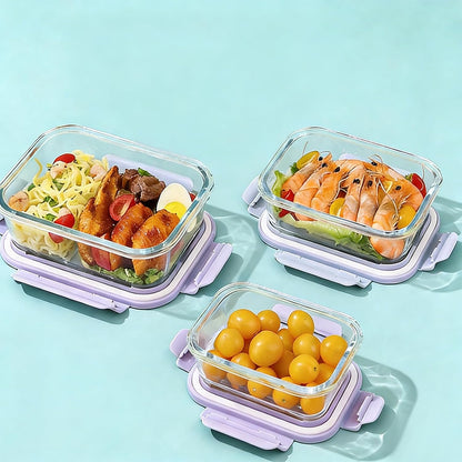 Glass Food Storage Containers with Lids, Airtight Meal Prep Containers, 4 Pack Set with Multiple Sizes (Purple)