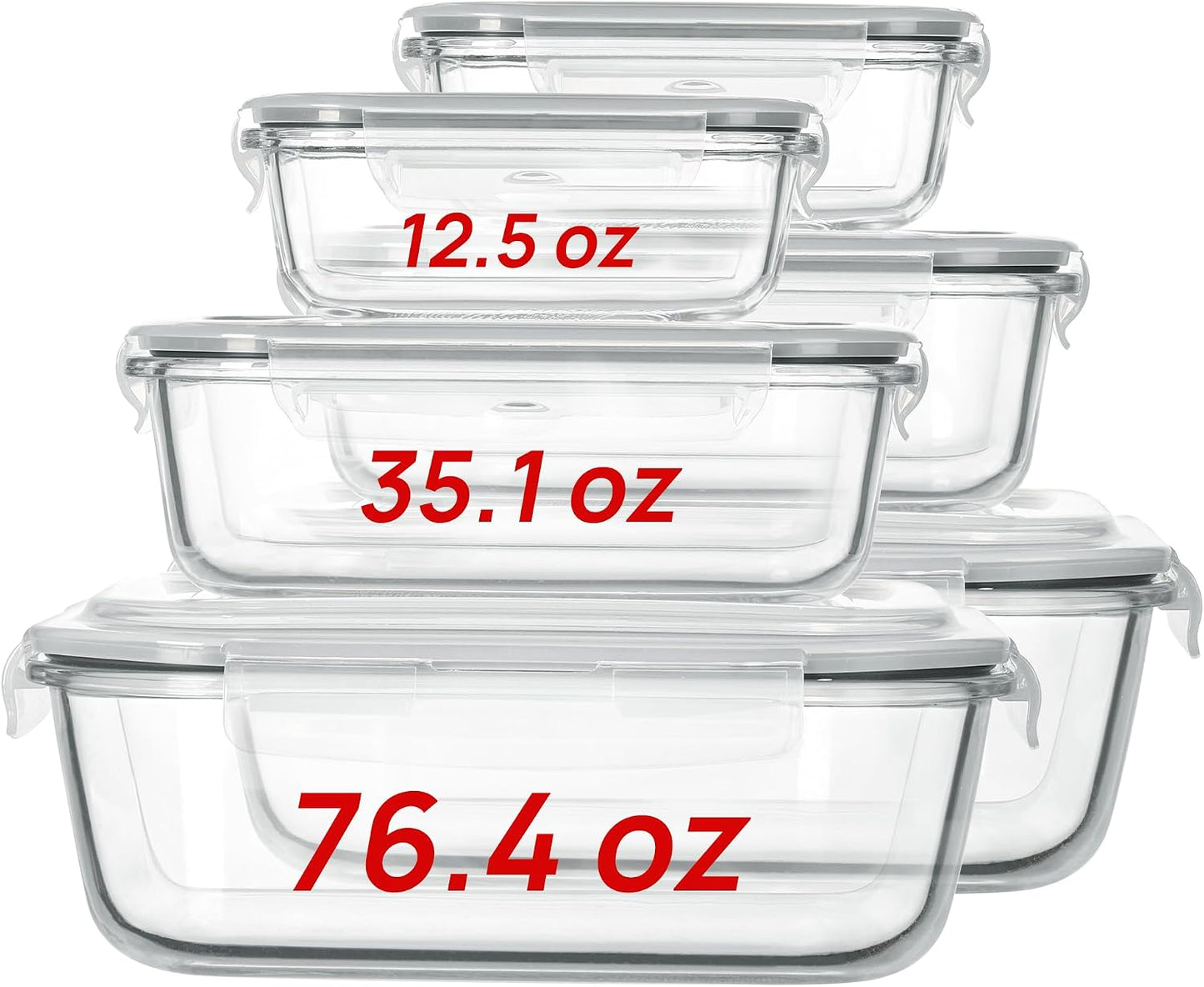 Vtopmart 10 Pack 35oz Glass Food Storage Containers with Lids, Meal Prep Containers, Airtight Reusable Lunch Container Set, Safe for Oven, Microwave, Freezer, and Dishwasher, Grey