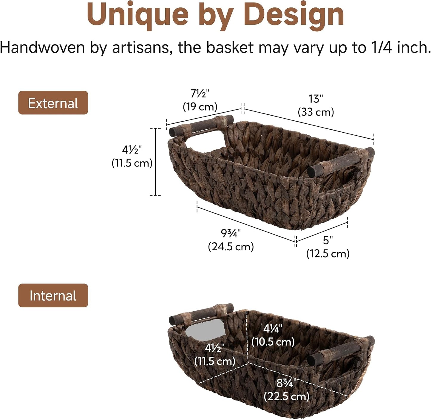 StorageWorks Hand-Woven Storage Baskets with Wooden Handles, Water Hyacinth Wicker Baskets for Organizing, 2 Pack