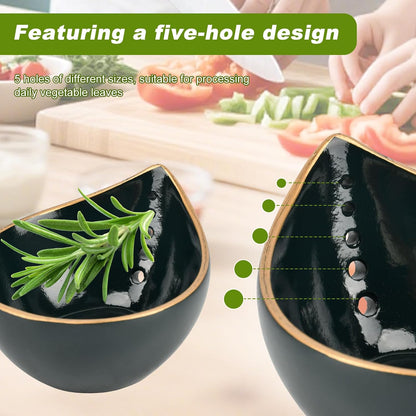 Herb Stripper Bowl, Resin Kitchen Herb Leaf Stripping Tool, 5‑Hole Speckled Bowl for Thyme, Basil, Rosemary, Parsley, Oregano, Cilantro, Kale, Collects Stripped Herb Leaves, Dishwasher Safe，White