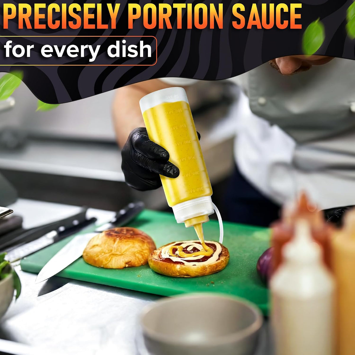 BURIUS Inverted Condiment Squeeze Bottles 16 oz for Sauces, Honey