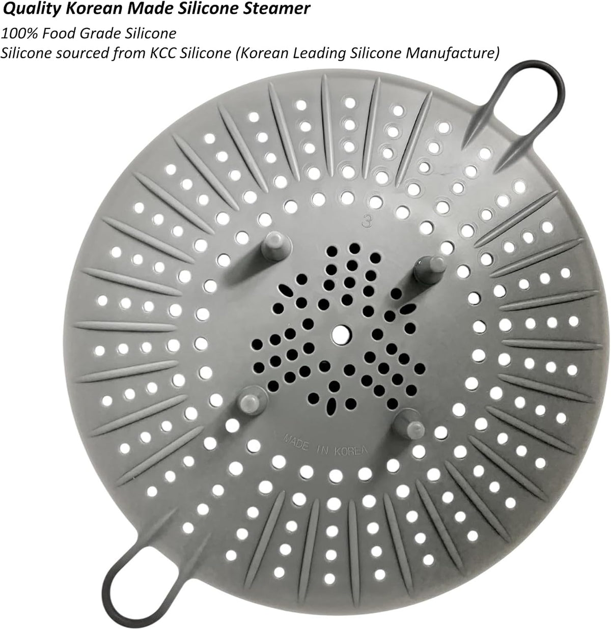 Korean Made Silicone Steamer Basket 10' Size, Silicone Steamer Insert for Pot Flexible Design (Gray) Stocking Stuffer