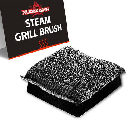 XUDKAKAIXIN Grill Brush Bristle Free,with 1 Replacement Head,Unique Steel Fibers Pad [Safe & Efficient] Perfect for Cast Iron/Stainless-Steel Grates-,Grill Cleaner for Outdoor Gril,Gifts for Men/Dad