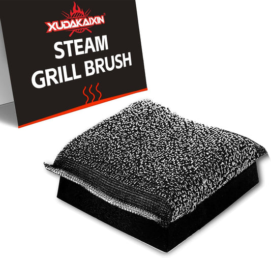 XUDKAKAIXIN Grill Brush Bristle Free,with 1 Replacement Head,Unique Steel Fibers Pad [Safe & Efficient] Perfect for Cast Iron/Stainless-Steel Grates-,Grill Cleaner for Outdoor Gril,Gifts for Men/Dad