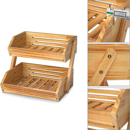 G.a HOMEFAVOR Large Bamboo Fruit Basket, 2-Tier Fruit Bowl for Kitchen Counter, Vegetable Storage Stand for Fruit Shop, 15 mm Thickness (Self-assembly)