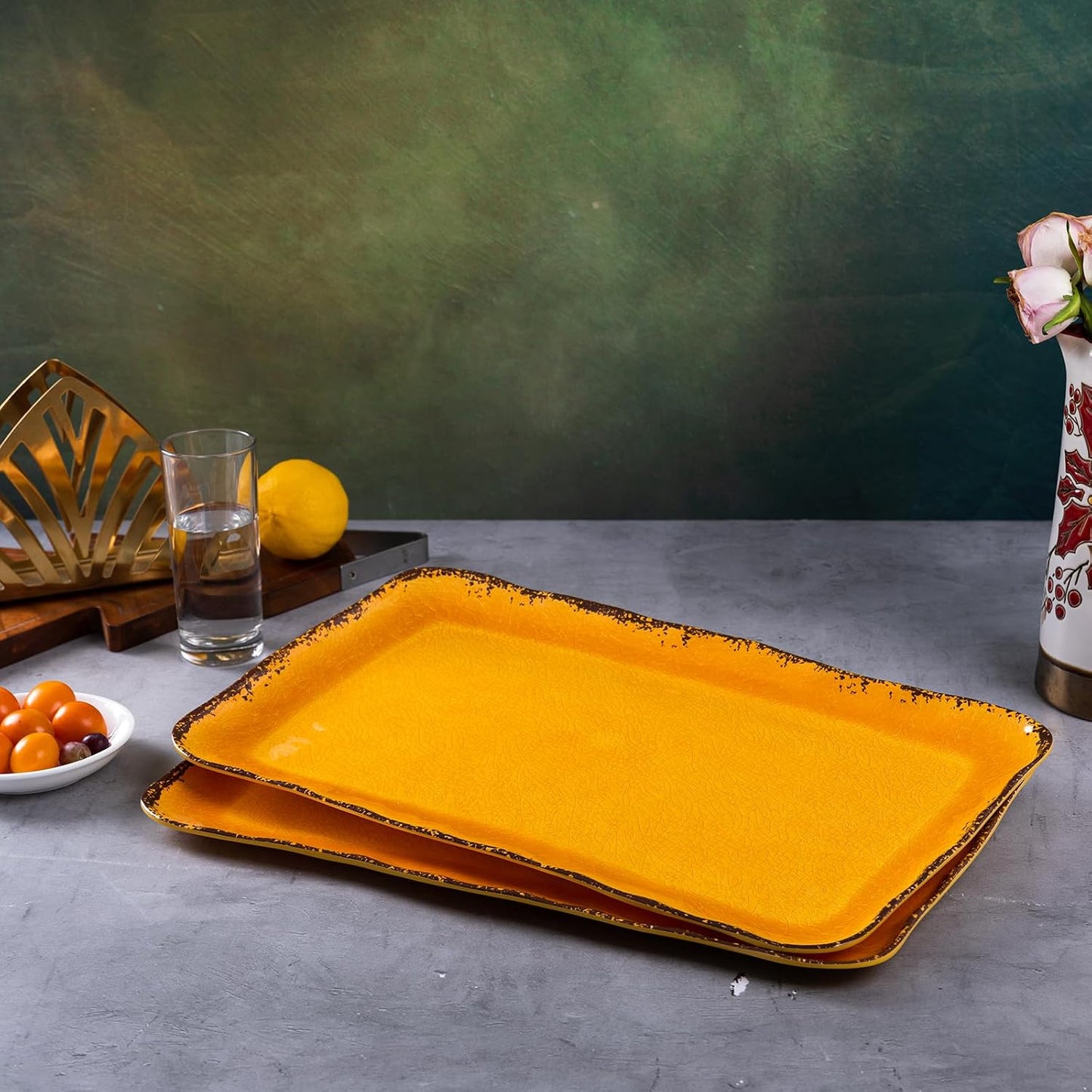 LEHAHA Grilling Prep and Serve Trays, BBQ Serving Platter, Melamine Serving Trays for Food, Set of 2, Great Gift for Father's Day, BBQ Lovers, Prefect for Chrismas Festival and Everyday use.