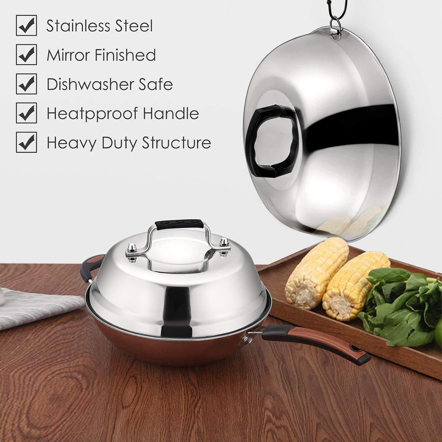 HaSteeL Cheese Melting Dome Set of 2, 12 Inch Round Basting Cover Metal Steam Cover, Stainless Steel Griddle Accessories for Flat Top Grill/Outdoor BBQ/Kitchen Cooking