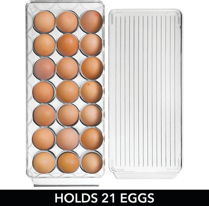 iDesign Clear Plastic Egg Holder for Fridge with Lid - 21 Egg Storage Container Organizer Bin