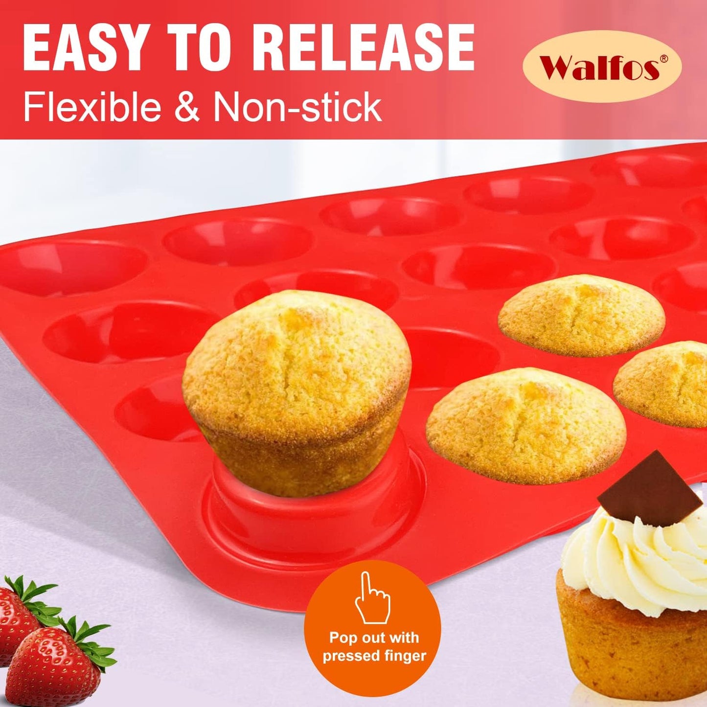 Walfos Silicone Muffin Pan - 12 Cups Regular Silicone Cupcake Pan, Non-stick Great for Making Muffin Cakes, Tart, Bread - BPA Free and Dishwasher Safe
