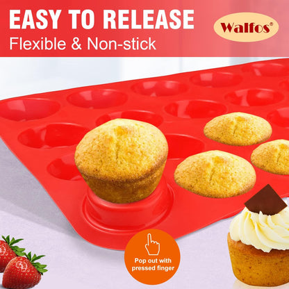 Walfos Silicone Muffin Pan - 12 Cups Regular Silicone Cupcake Pan, Non-stick Great for Making Muffin Cakes, Tart, Bread - BPA Free and Dishwasher Safe