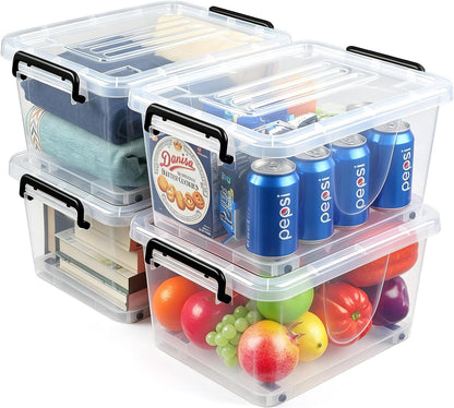 NUMIFUN 7Qt Clear Plastic Storage Bins with Lids,6 Pack | Stackable organizing totes with buckle latches & handles.Dust-proof clear design for home,office & pantry space saving